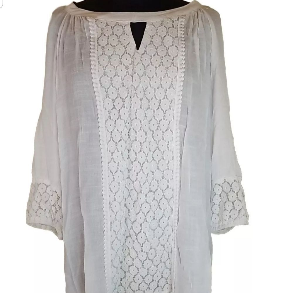Valerie Stevens Tunic Shirt Women Size 2X Plus White Lace Beachy Relaxed